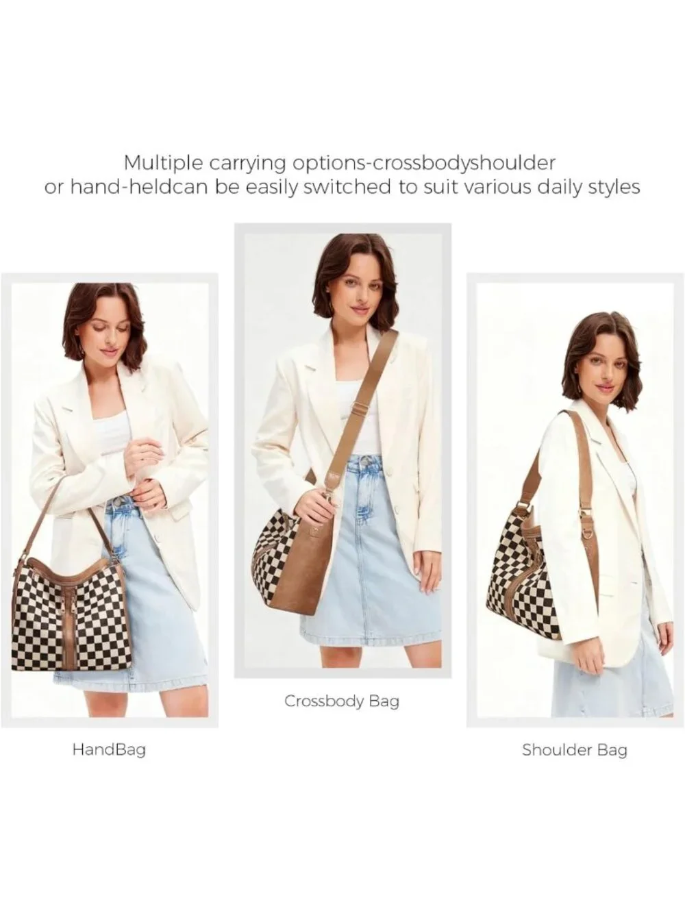 Stylish Checkered Hobo Handbag & Crossbody Bag - Plaid Tote Purse for Daily Use